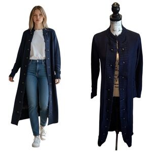 Venus Sweater Knit Cardigan Sweater Duster Long Navy Blue Size Medium NWT Womens